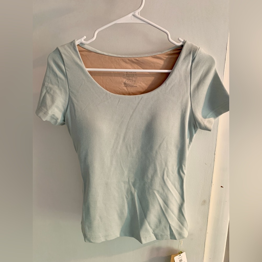 OGL Scoop Neck Short Sleeve Cotton New Airy Brami - Foam Blue